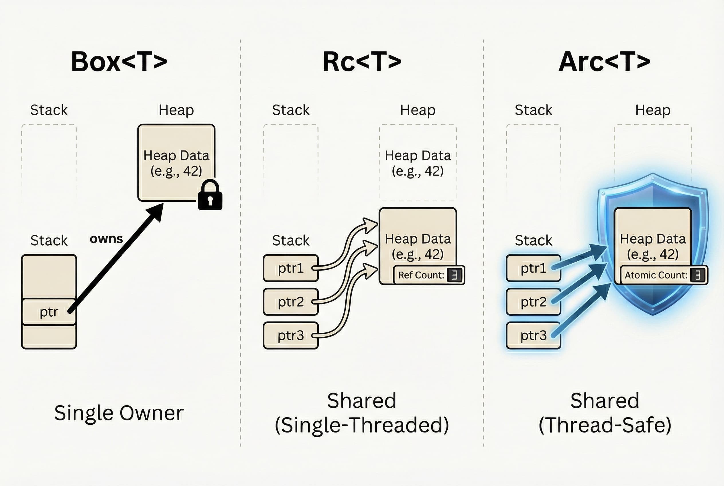 Box<T> vs Rc<T> vs Arc<T>